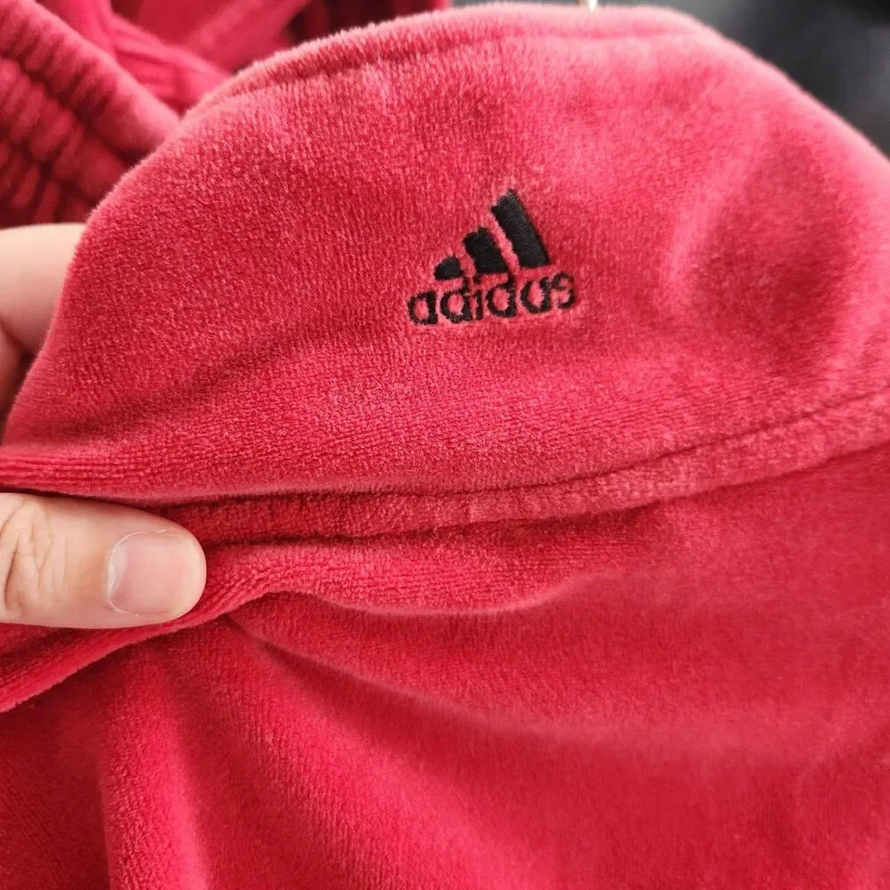 Adidas Y2K 02 red velour tracksuit set Jacket & Pants Size M vintage streetwear